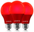 LUXRITE A19 LED Red Light Bulbs, 60W Equivalent, Non-Dimmable, E26 Base, Indoor Outdoor, 3 Pack
