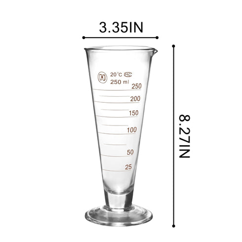 Professional Graduated Measuring Cup - 250ml Wide Mouth Glass Conical Beaker, Heat Resistant
