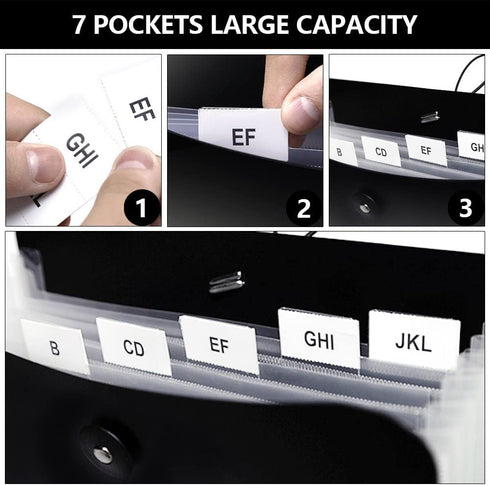 Vertical Expanding Accordion File Folder with 7 Pockets, Multi Pocket Organizer A4 Letter Size for Easy Backpack Access