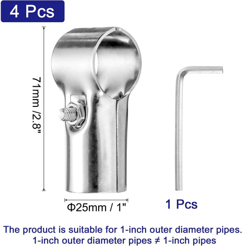 4Pcs 180 2 1"/1.1" uxcell Degree Structural Pipe Connectors Way End Rails Clamp with Wrench Stainless Steel Corner Pipe