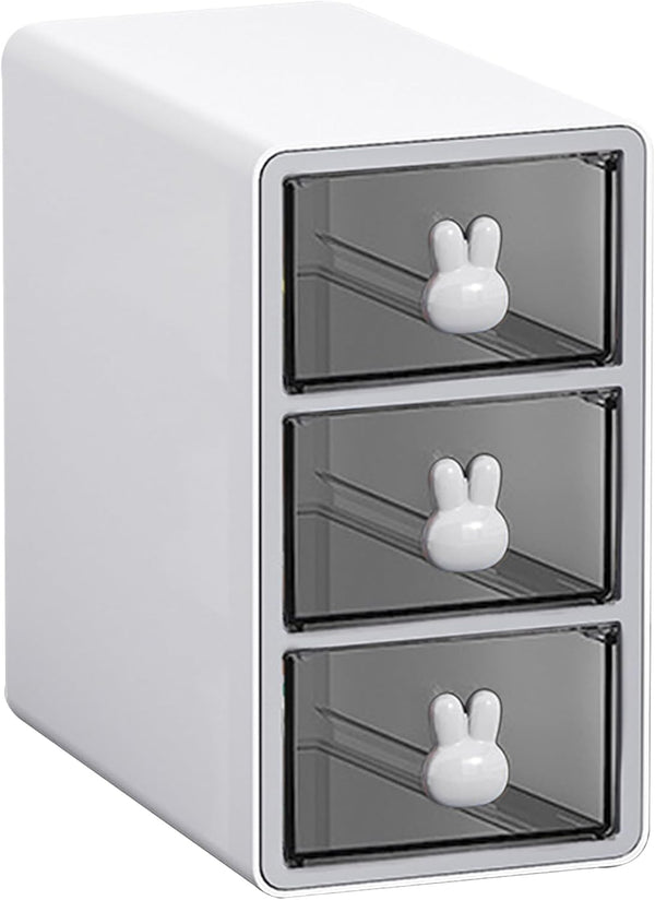 Stackable Desktop Storage Box with 3 Drawers, Transparent Cosmetic Storage Box for Office Desk