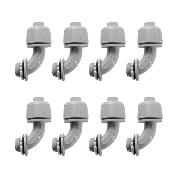 1/2-Inch Liquid Tight Connector 90-Degree for PVC Electrical Flexible Conduit Fittings, UL Listed, Grey, 8-Pack