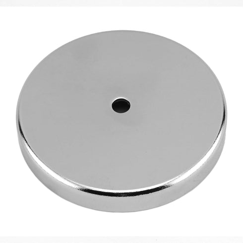 Master Magnetics Ceramic Round Base Magnet Fastener - 3.20'' Diameter, 0.445'' Thick., 0.270'' Center Hole, 95 lb Pull, Nickel-Plated, Pack of 2, RB80PRCX2