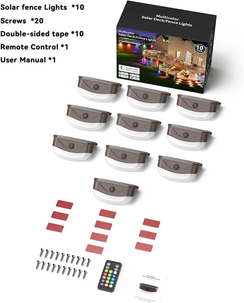 50ft,15 Lighting,IP67 Solar Fence Lights with Remote Control Multi Colors Solar Powered Outdoor Step Waterproof Led