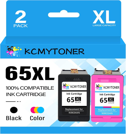 HP 65XL Black and Color Combo Pack Ink Cartridge Replacement for HP Envy 5052 5055 5058 Deskjet 2624 2652 2655 3720 (1