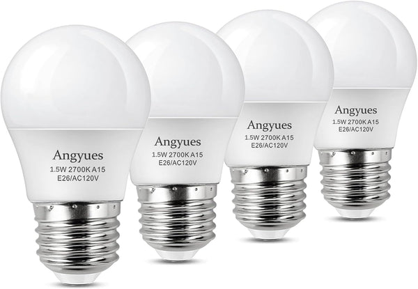 Low Wattage Light Bulbs, 1.5W LED Equivalent 15W/20W, 120V A15 Warm White 2700K, Non-Dimmable, E26 Base, 4 Pack