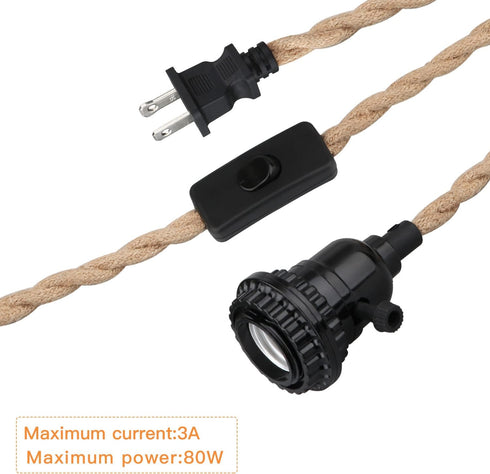 Zevnico 16.5FT E26 Pendant Light Kit, Hanging Lights with Plug in Cord & Switch, Hemp Rope Swag Socket Pendant Lamp