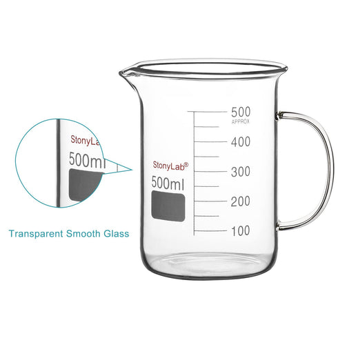 stonylab 500 ml Glass Beaker with Handle, Borosilicate Graduated Low Form Griffin Beaker