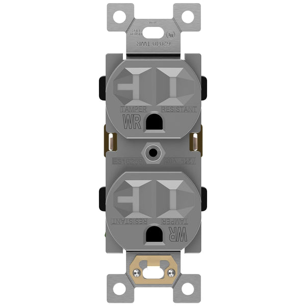ENERLITES Duplex Receptacle, Tamper-Weather-Resistant, 20A 125V, 2-Pole, 3-Wire, Self-Grounding, Gray, UL Listed