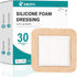 ZMZPA 30 Pcs Silicone Foam Dressing 4x4 Gentle Border, Waterproof Silicone Bandages for