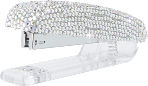 Pasted Diamond Crystal Handmade Bling Stapler for Office, School, or Home (White & AB)