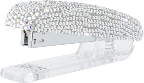 Pasted Diamond Crystal Handmade Bling Stapler for Office, School, or Home (White & AB)
