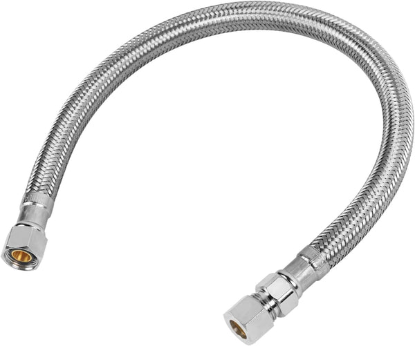 JUWO 16" Faucet Supply Line Extension - 3/8" x 3/8" Comp Stainless Steel Hose Connector for Large Sink
