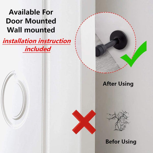 Door Stopper (2 Pack), No Drilling 4 Inch Heavy Duty Rubber Doorstop with Adhesive Tape for Wall Protection