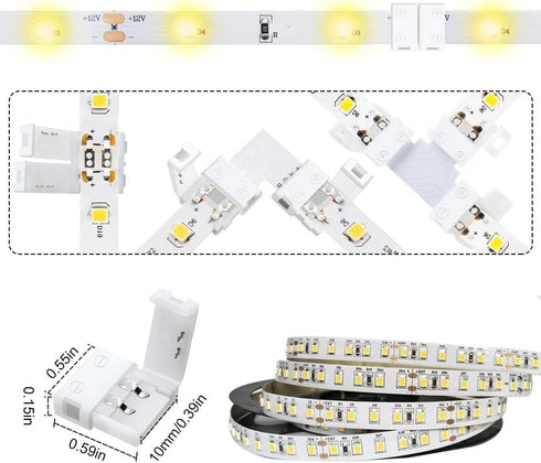 LightingWill 2 Pin LED Strip Light Connector Kit, 10mm Solderless Adapter Connectors, LED Strip Accessories Set for 10mm Wide 5050 5630 Single Color Flex LED Strips, 24 Pack by LightingWill