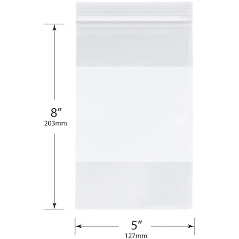 Plymor 5" x 8" (Pack of 100), 2 Mil with White-Block Zipper Reclosable Plastic Bags