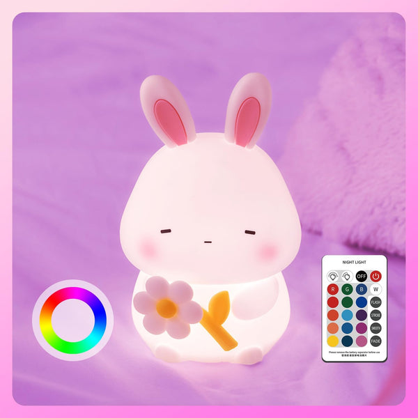 Cute Bunny Night Light for Kids, 7 Colors Squishy Silicone Touch Lamps,