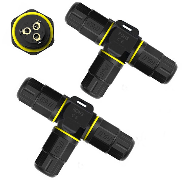 3 Way Junction Box IP68 Waterproof - 3 Pin Outdoor Cable Connector for Underground/Outdoor 0.18-0.4in, 2Pack
