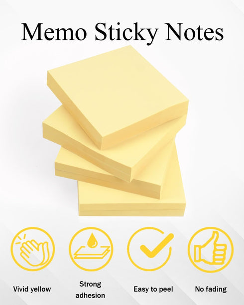 Sticky Notes 3x3 in 3600 Sheets, 48 Pads Yellow Self-Stick Memo Pads, Clean Removal Durable Adhesive for Office