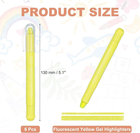 6 Pack PATIKIL Fluorescent Yellow Highlighters, Gel High Lighters No Bleeds Highliters Pens Wax Crayon Neon Clear View