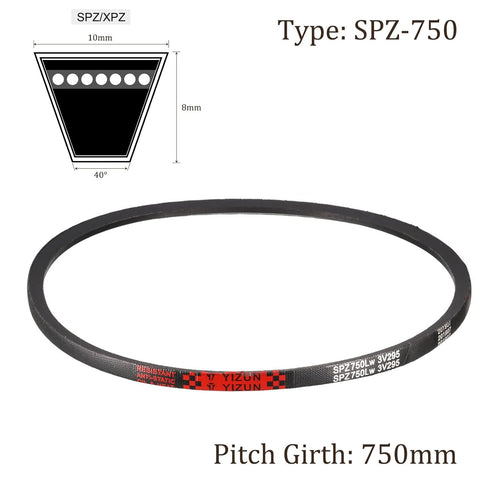 SPZ-750 V-Belts, 750 mm Pitch Length x 10mm Width x 8mm Thickness, Rubber Drive Belt for Power Transmission