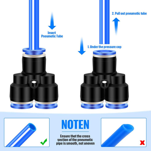 Push to Connect Fittings Air Line Fittings Kit, 60 Pieces Quick Release Pneumatic Connectors, Blue, 1/2 Inch OD