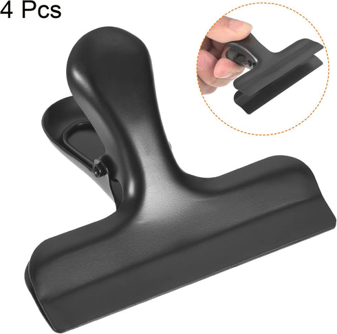 PATIKIL 3 Inch Wide Stainless Steel Clips, 4 Pack Small Black Clamps for Food and Paper
