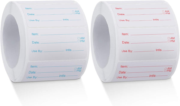 Outus 1000 Pcs Dissolvable Food Labels for Container, Removable Canning Stickers, 500 Labels Per Roll, Red and Blue