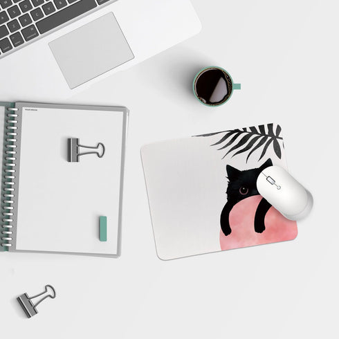 Personalized Black Cat Mouse Pads for Home Office, Mid Century Modern Minimalist Design, 9.5x7.9 inches