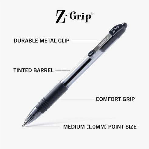 Zebra Pen Z-Grip Retractable Ballpoint Pen, Medium Point, Black Ink, 18-Pack, Model 22218