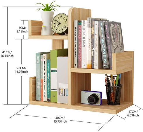 Wood Desktop Shelf, Small Assembled Bookshelf for Office Supplies, Literature Holder Display Rack (Walnut Color)
