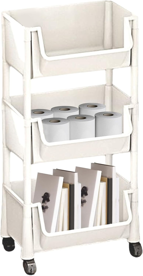 Generic Rolling Cart Organizer - Multi-Tier Book Cart with Wheels for Easy Storage,
