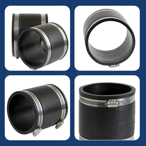 Supply Giant 6I49 Flexible PVC Coupling with Stainless Steel Clamps, 4", Black