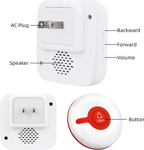 Retekess TH003 Wireless Caregiver Pager System, Nurse Alert System with 1 Receiver and 1 SOS Help Call Button