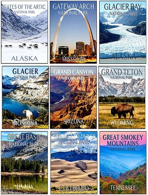 Sheet of 63 National Park "Poster Art" Stickers, US National Parks Decal for Laptops, Notebooks, and More