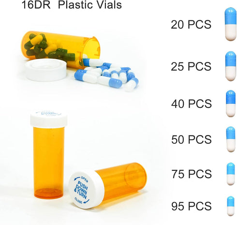 Pill Bottles with Child Resistant Cap, 12pcs Amber Prescription Vials for Personal Medication & Pharmacy