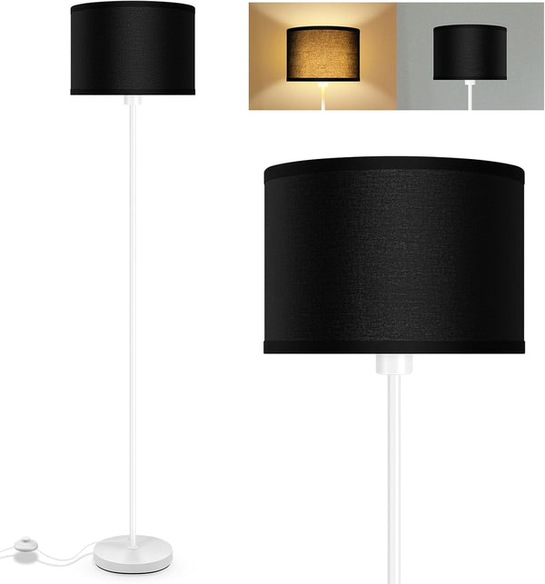 Floor Lamp White, Standing Lamp, 58" Tall Floor Lamp with Black Lampshade,