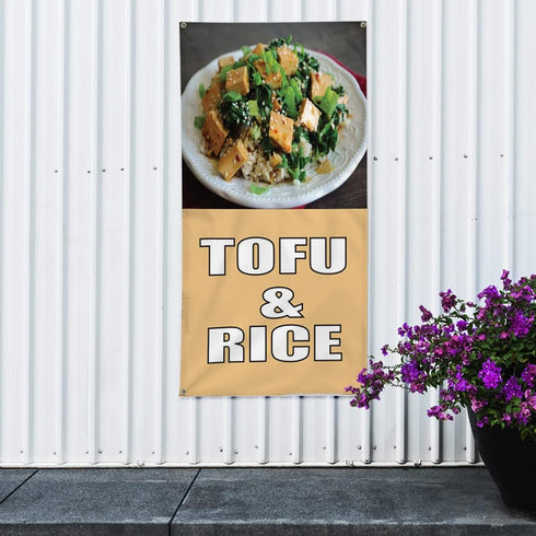 Fastasticdeals 4 Grommets 48x24Inches Vertical Vinyl Banner Multiple Sizes Tofu and Rice Food Fair Restaurant Cafe