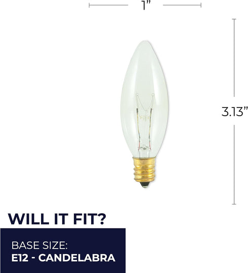 Bulbrite B8 (E12) Bulb, 1 Count (Pack 1), Incandescent Candelabra Screw Base Light of Clear