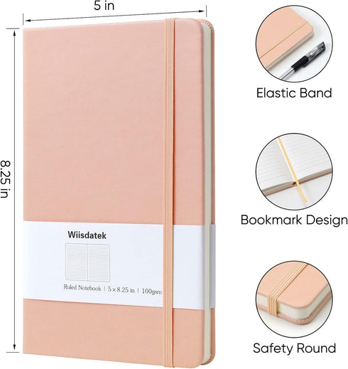 Notebook Journal, Lined Hard Cover, 100 GSM Premium Thick Paper, 5"×8.25" with Inner Pocket