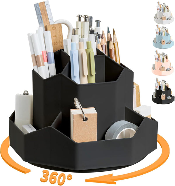 Pencil Pen Holder for Desk, 9 Slots 360 Degree Rotating Desk Organizer, Cute Pencil Cup Pot for Office, School, Home Use