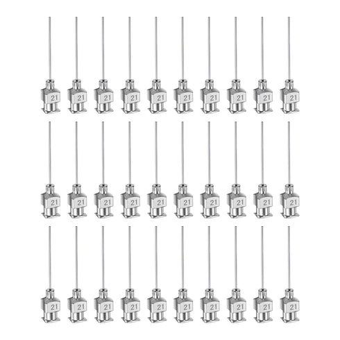 30pcs 21Gauge Stainless Steel Dispensing Needles, 1" Blunt Tips Luer Lock for Thick Liquids