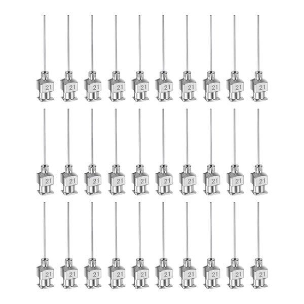 30pcs 21Gauge Stainless Steel Dispensing Needles, 1" Blunt Tips Luer Lock for Thick Liquids