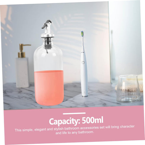500ml Set 16oz Mouthwash Dispenser Kit with Glass Cup Bathroom Accessories Glass Mouthwash Bottle with Pour Spout