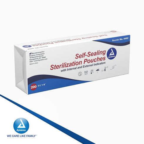 (3.5" 9", 200) Dynarex Sterilization Pouches - Self-Sealing Autoclave Bags for Medical, Dental, Tattoo & Nail Care