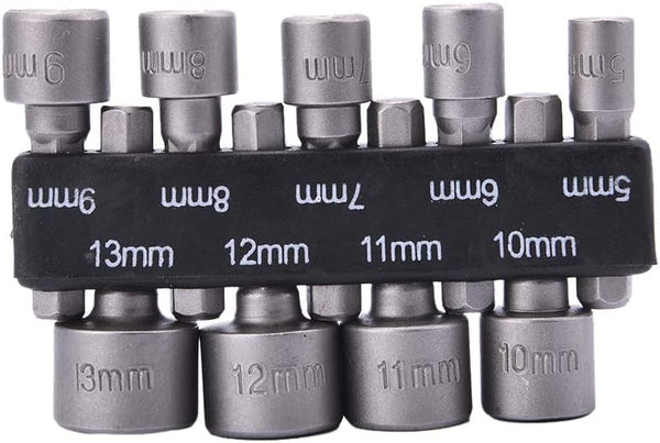 9pcs Nut Driver Drill Bit Set, Impact Ready Socket Bit Chuck Adapter 1/4" Hex Shank 5-13mm Metric Socket