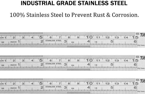 ZZTX Ruler Metal Straight Edge - Stainless Steel Ruler Set, 6 Inch, 12 Pack