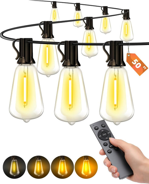 Outdoor Patio String Lights: 50Ft 15M Outside Waterproof Light - Remote Dimmable