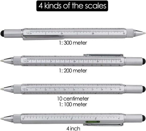 HeTaoCat Gifts Multi Tech Tool Pen, 6 in 1 Stylus Pen with Screwdriver, Ruler, Levelgauge, Ballpoint Pen (White)