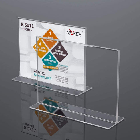 NIUBEE Acrylic Sign Holder, 8.5x11 Inches 3 Pack, T Shape Double Sided Clear Frames for Office Display